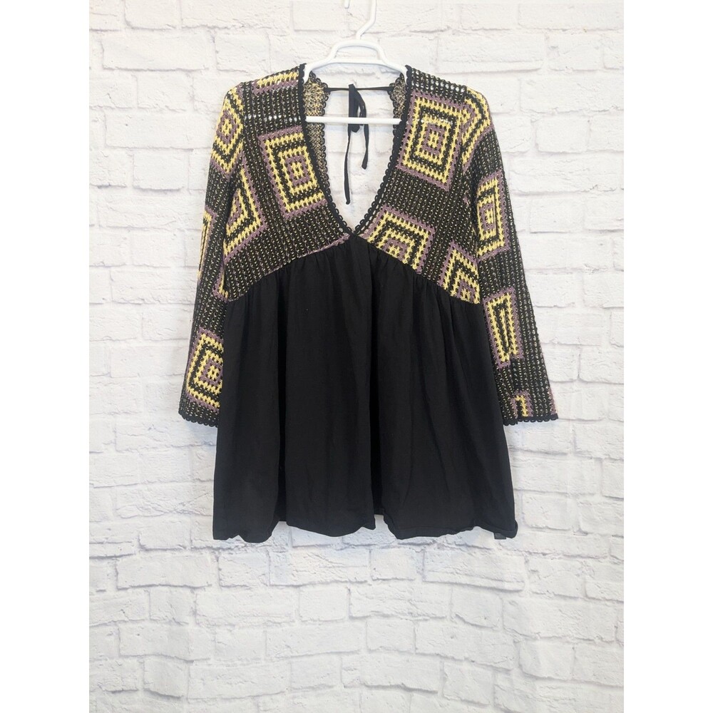 ASOS Curve Granny Square Crochet Top Flare Bell Sleeve mini dress v-neck Size 18 - Picture 2 of 7